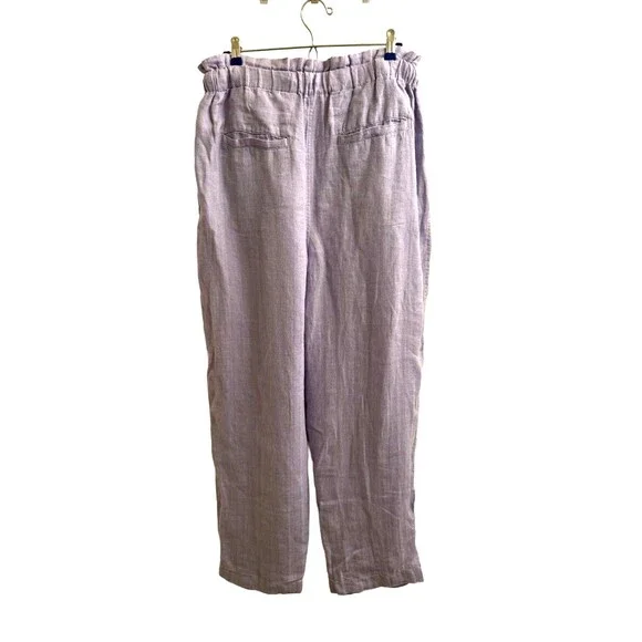 Free People Only Over You 100% Linen Paper-Bag Pants Elastic Waist Lavender Sz M - Picture 3 of 10